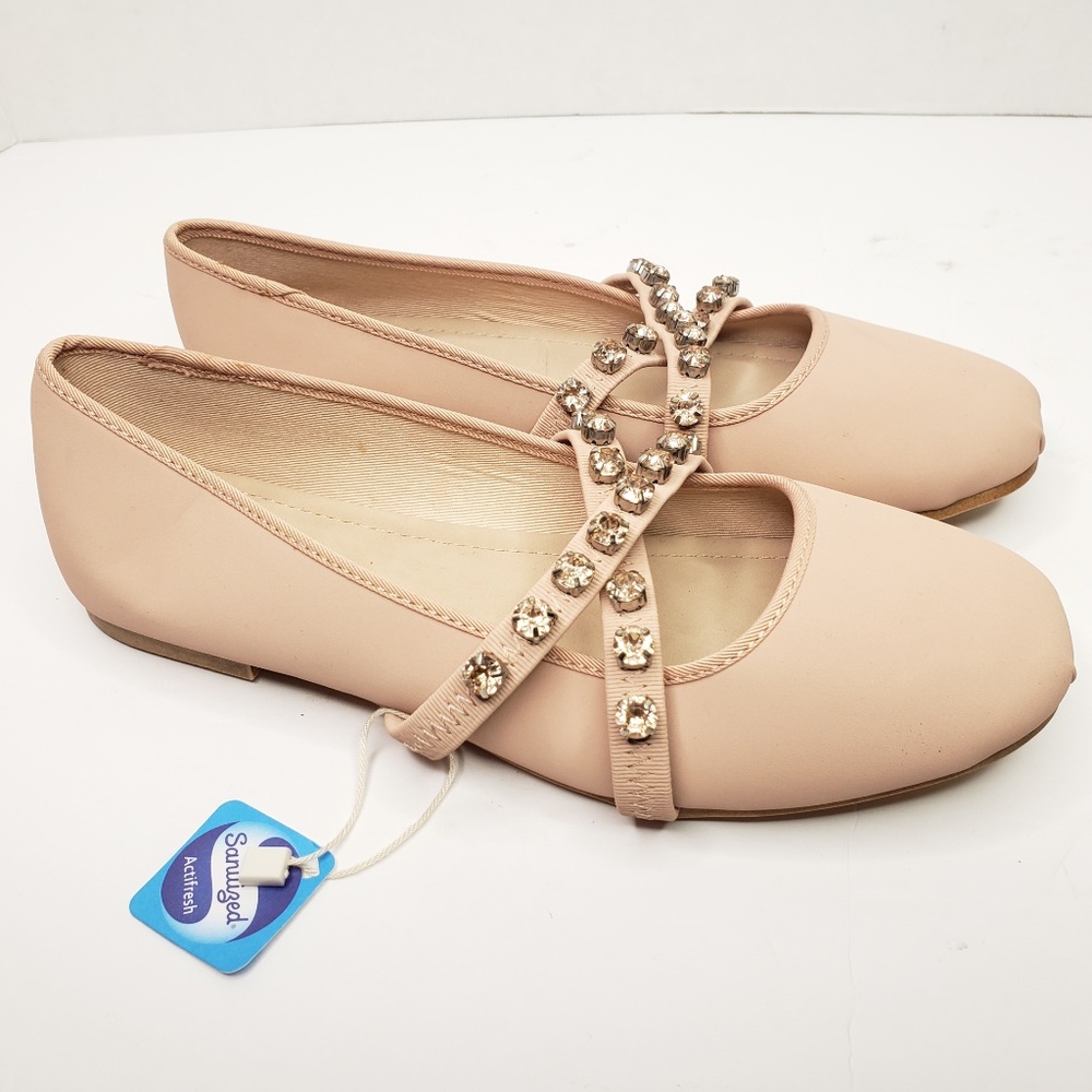 ZARA Girls 2.5 Pink Ballet Cross Rhinestone Flats